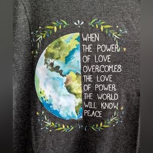 🆕 Women's Black T-shirt With: Power Of Love Over Love Of Power Screen Print